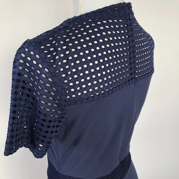 MICHAEL Michael Kors Lace Mesh Fit & Flare Dress Navy Short Sleeves Mini Dress S - Picture 7 of 16